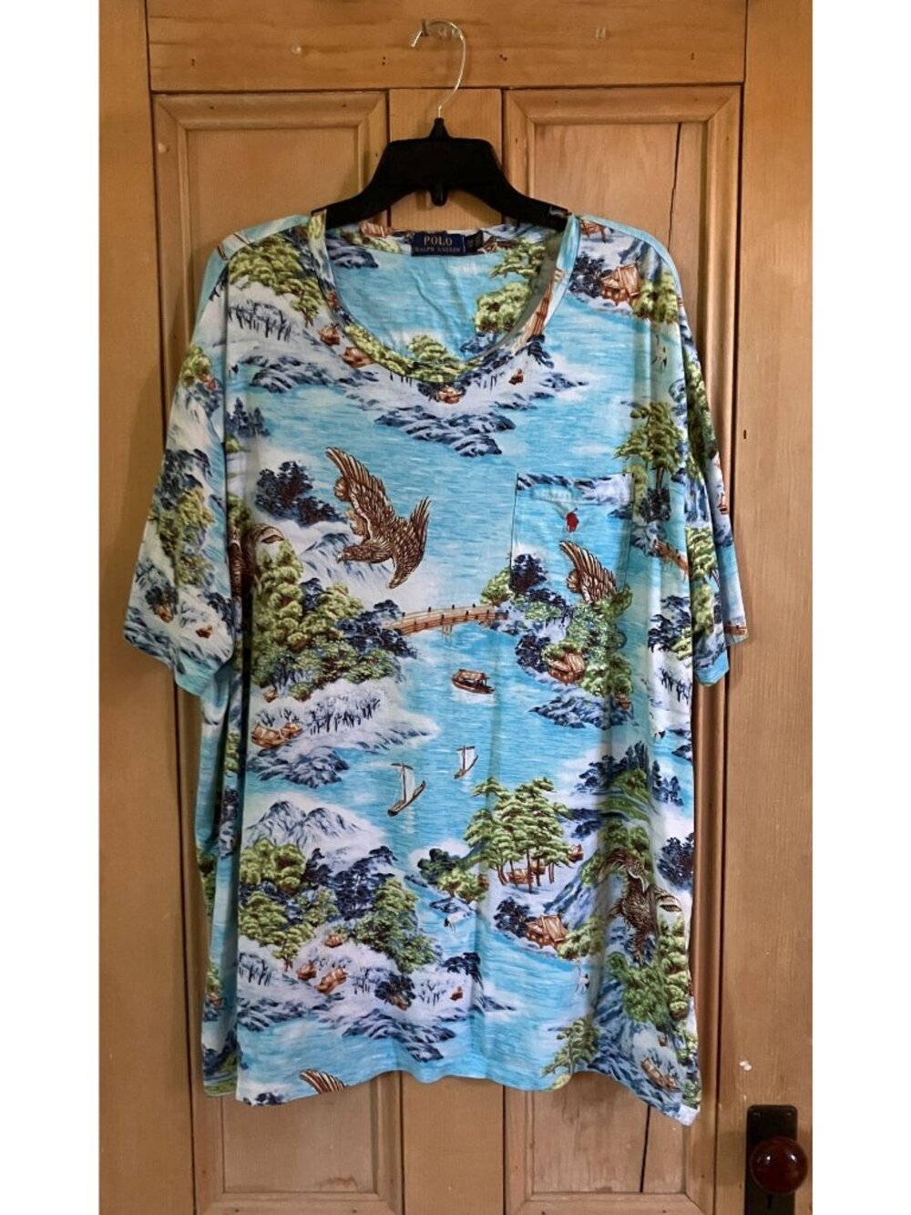 Polo Ralph Lauren Mens Vintage Y2K Tropical Pocket Shirt Size 3XB Blue SP EXC